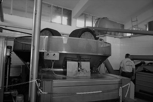 the olive oil mill, featuring a stone rotating press