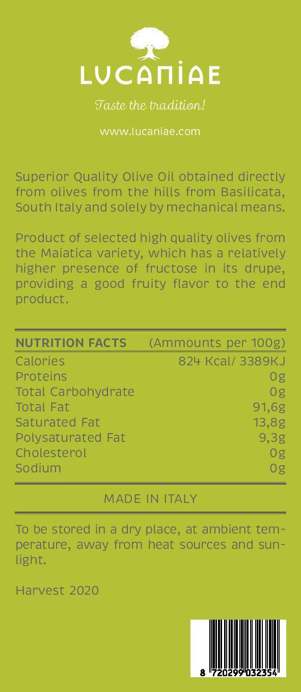 Italian Extra Virgin Olive Oil - BIO - 3 lt. (can) - Lucaniae